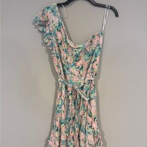 Gianni Bini Pink & Teal Floral One-Shoulder Dress